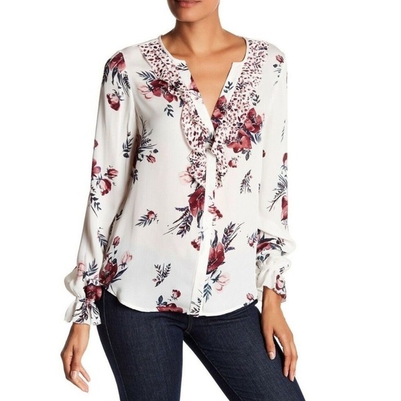 Joie Jayann Silk B Ruffle Front Floral Blouse Small - Picture 1 of 12